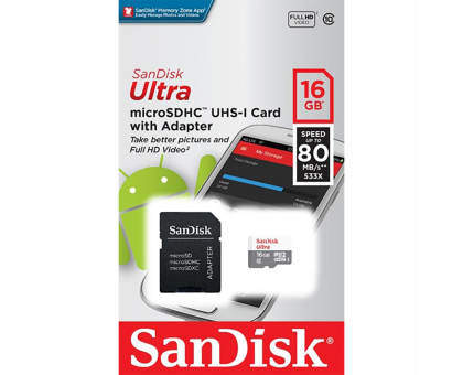 Карта памяти с адаптером SanDisk MICRO SDHC 16GB UHS-I SDSQUNS-016G-GN3MA Карта памяти с адаптером SanDisk MICRO SDHC 16GB UHS-I SDSQUNS-016G-GN3MA