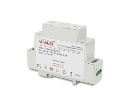 Блок питания Faraday Electronics 12 Вт DIN / 12-36 В для крепления на DIN рейку Блок питания Faraday Electronics 12 Вт DIN / 12-36 В для крепления на DIN рейку